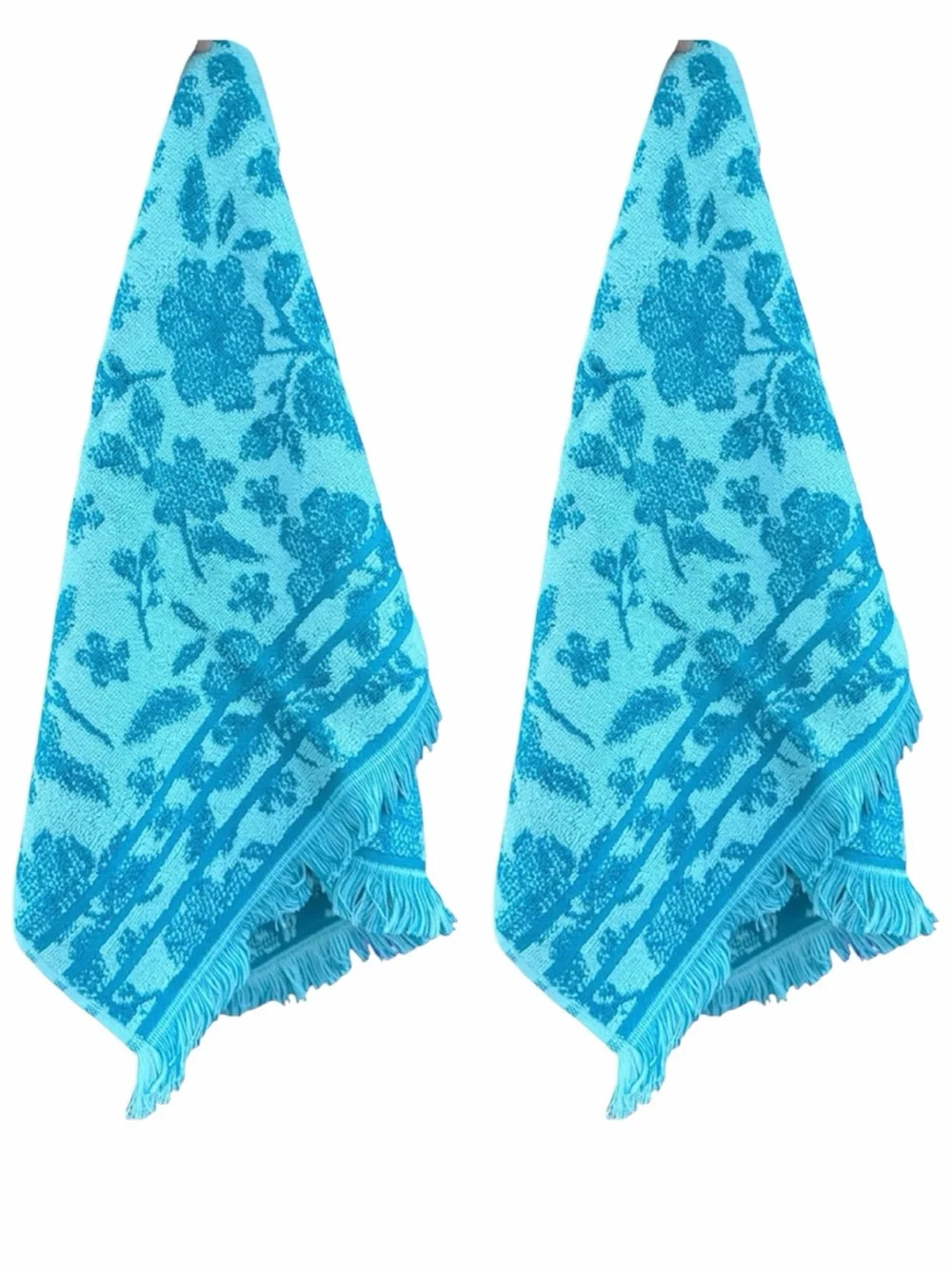 2 The Pioneer Woman Hand Towels Evie Teal Print Turquoise Floral Fringe Bathroom